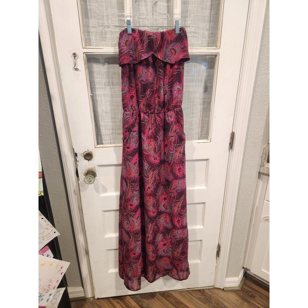 Kina Strapless Maroon and Red Patterned Maxi Dress Women's Size XS‎